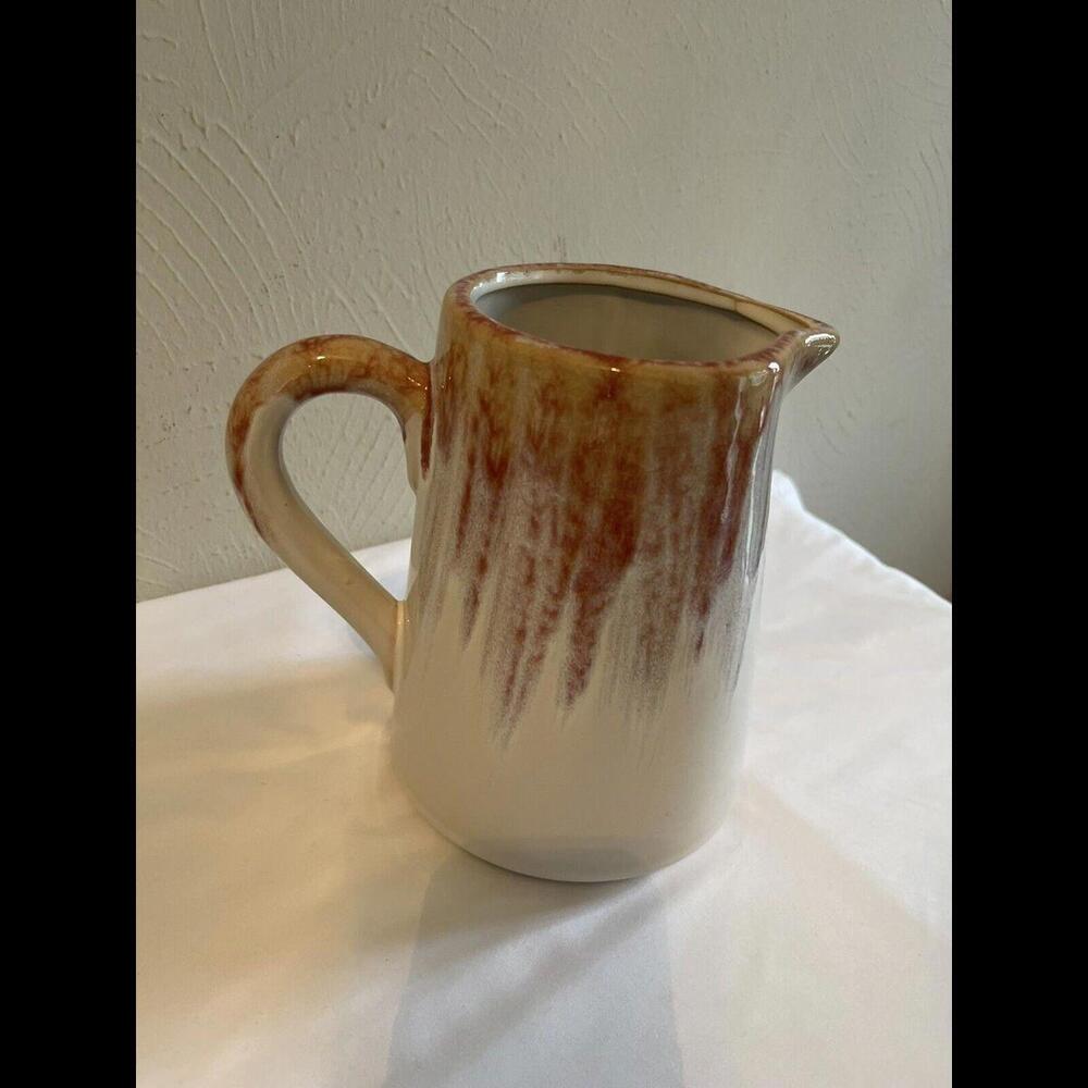 Vintage Salmon and White Glazed Pottery Pitcher (perfect condition)